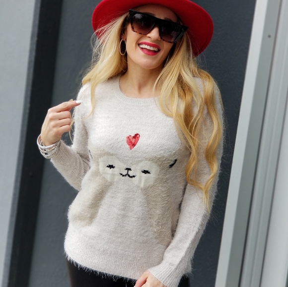 I Llama You Alot! Fun Knit Fuzzy Sweater Top - Picture 2 of 5
